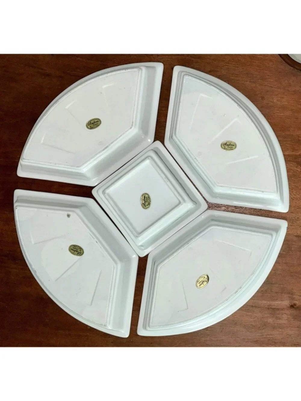 Chinoiserie Blue & White 5 Section Lazy Susan Serving Carousel Imari Porcelain